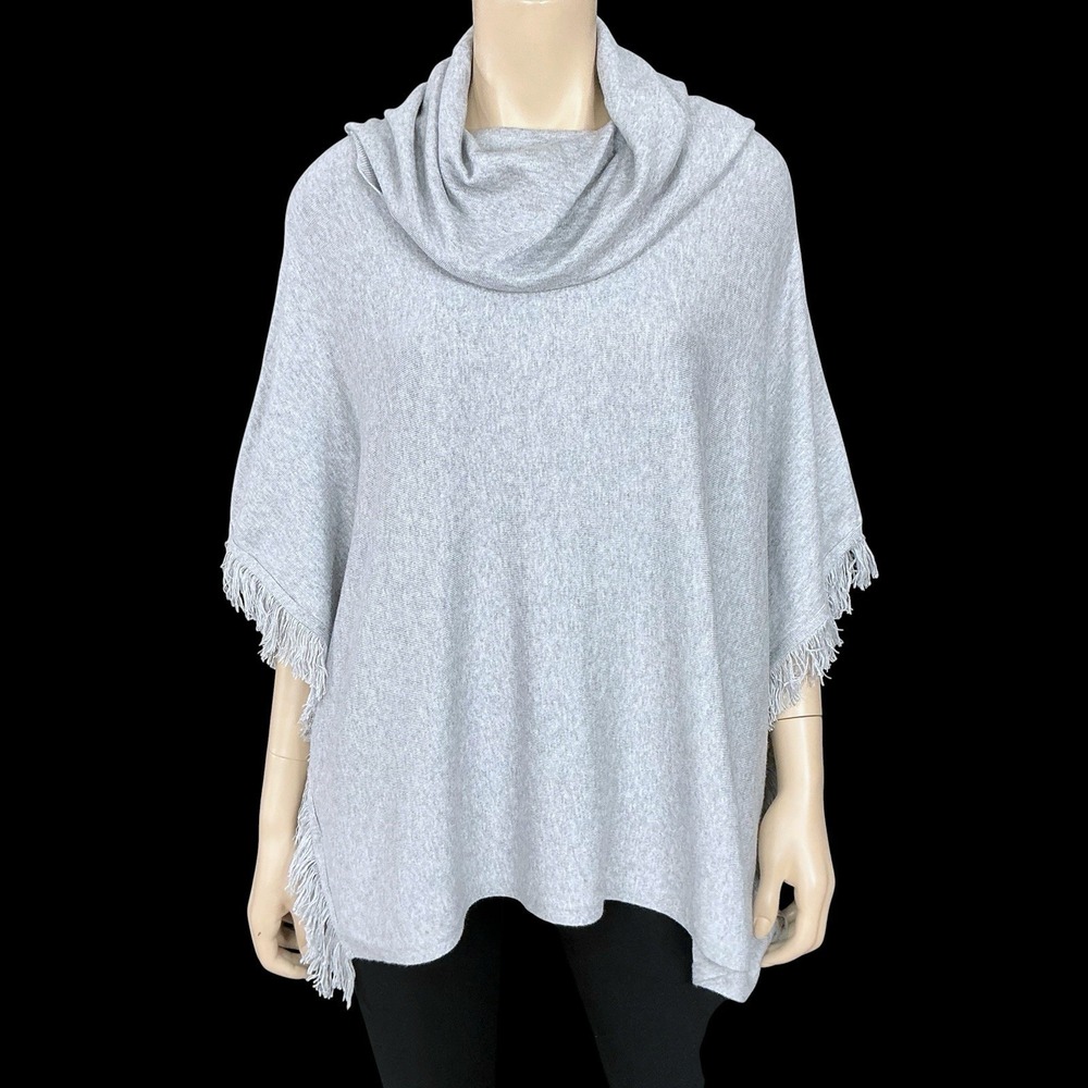 Chicos Sweater Women Small Medium Gray Knit Poncho Shrug Cowl Neck Pullover NWT